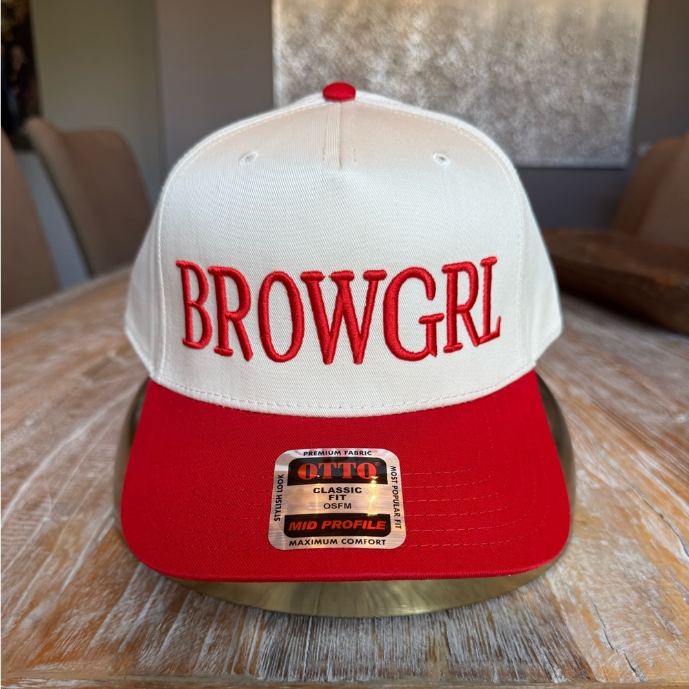 Red and White BROWGRL thick embroidered Cap hat